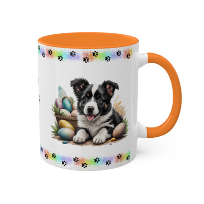 Border Collie - Eggstra-Adorable Easter Puppy Two-Tone Coffee Mug, 11oz