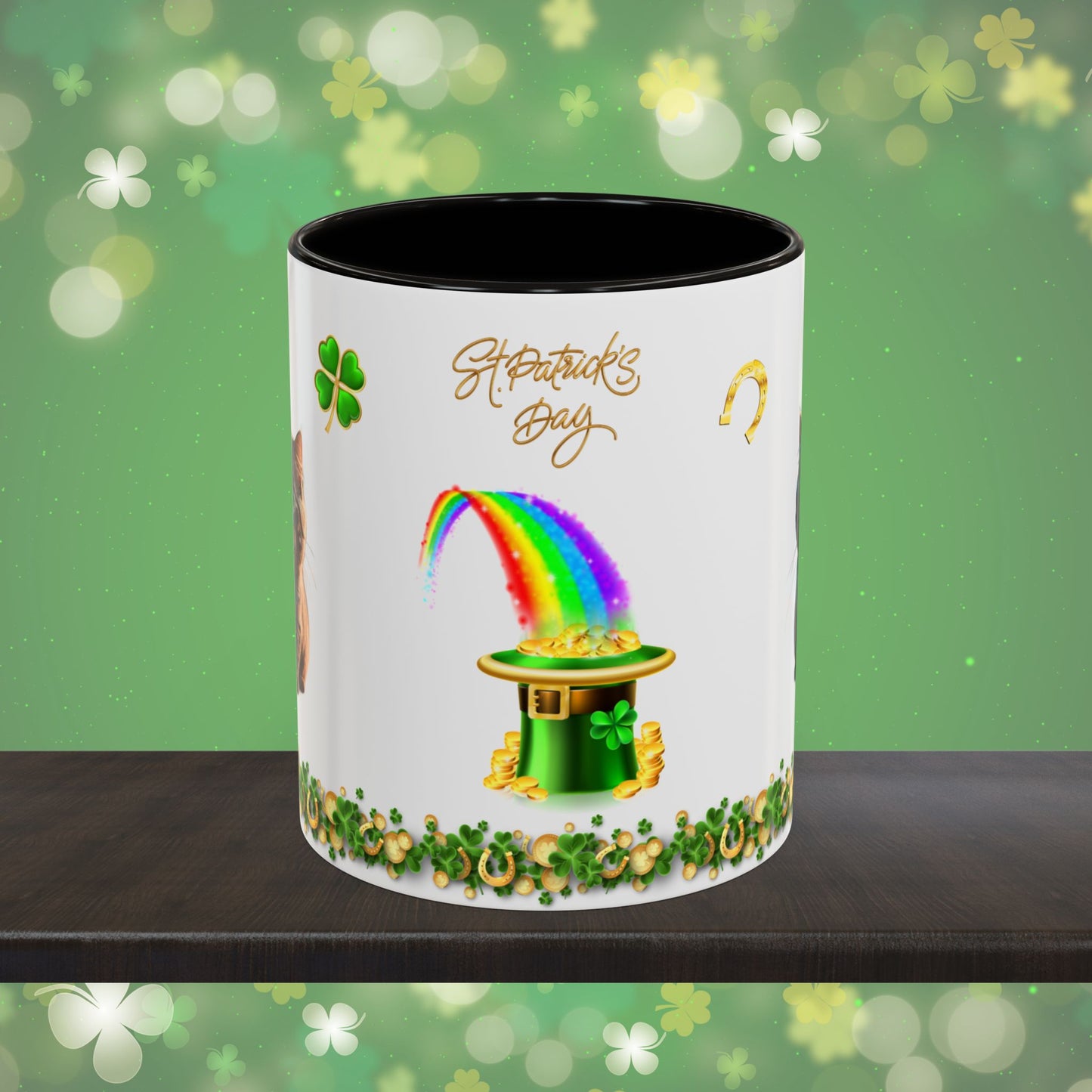 Lucky Labyrinth of Little Paws: St. Patrick's Day Two-Tone Coffee Mug - Festive Ceramic Mug for Positivity & Mindfulness