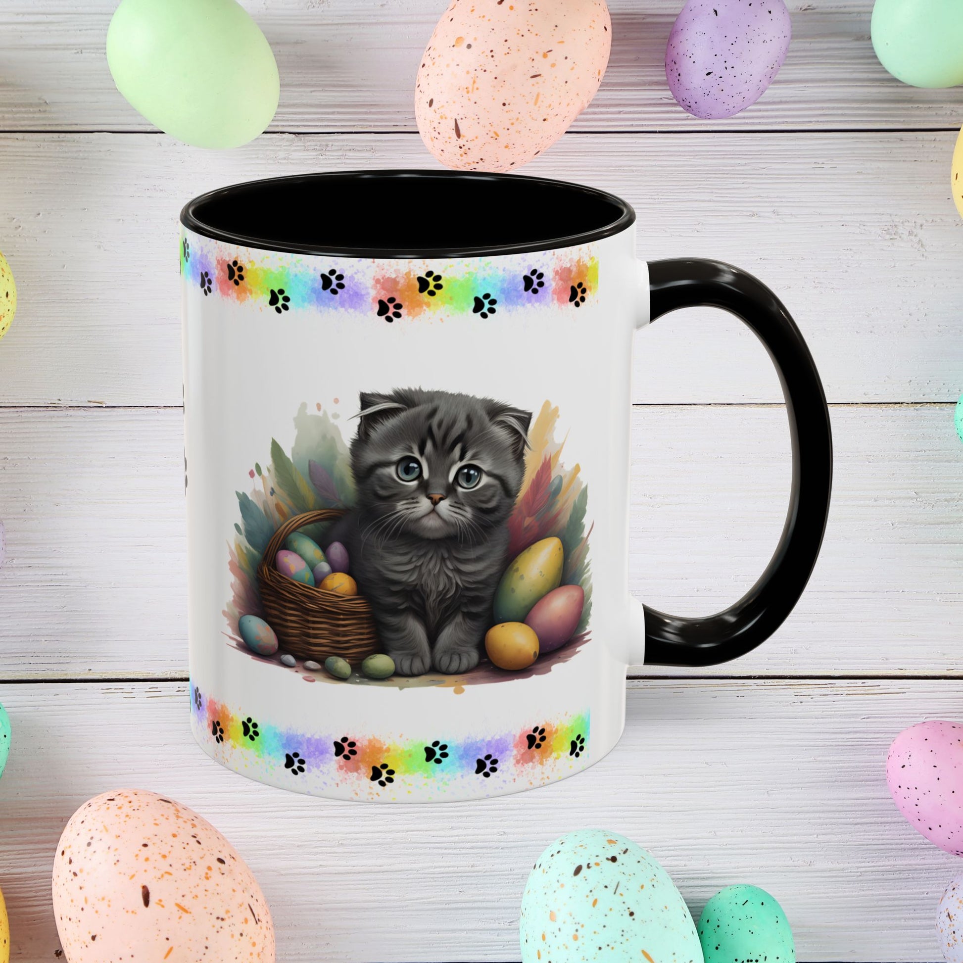 Scottish Fold: Easter Kitten Coffee Mug - Cute Cat Design, Mental Health Gift, 11oz & 15oz, 12 Color Options, Easter Décor & Gifts