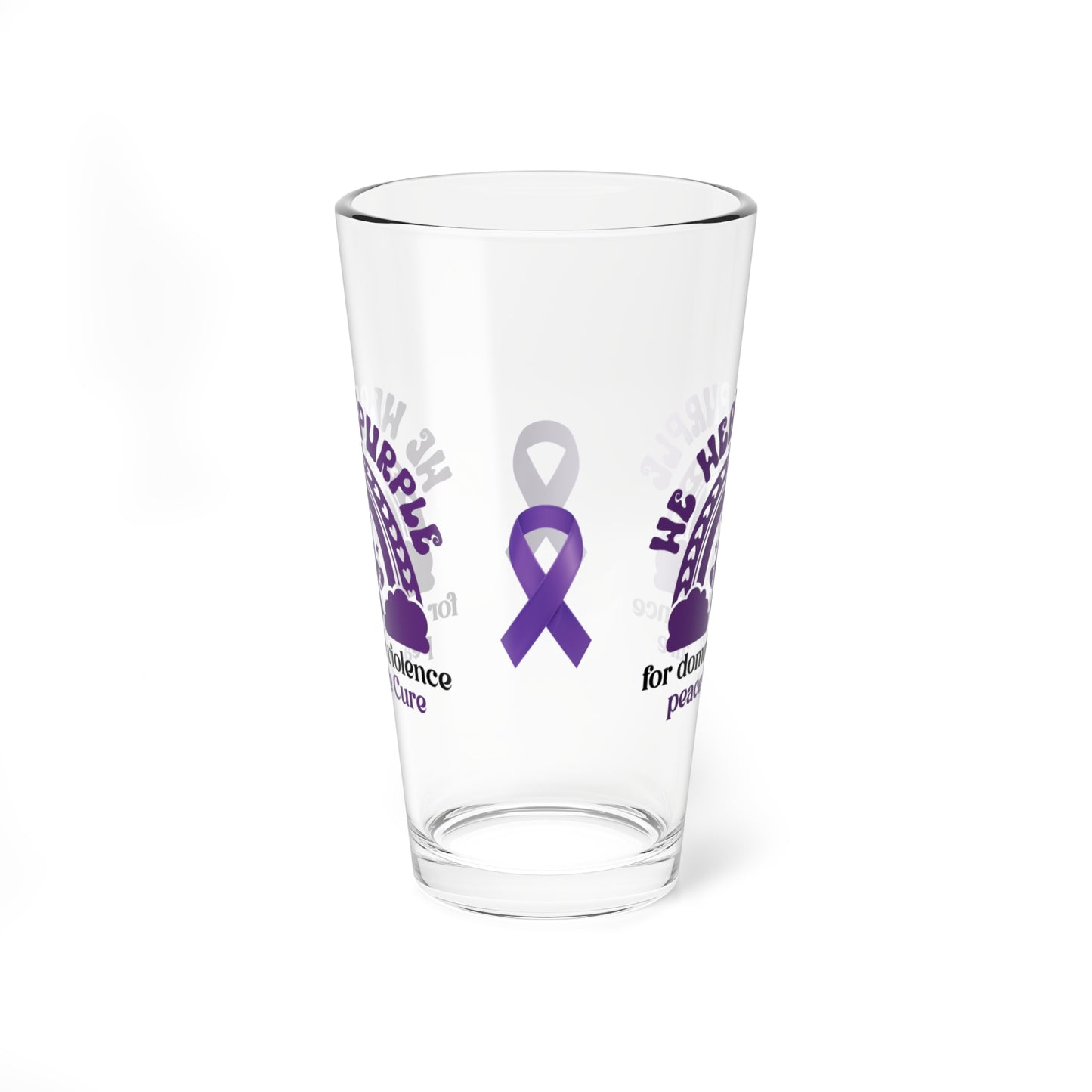 We Wear Purple for Domestic Violence 16oz Pint Glass - Stop Abuse, Support Survivors, Break the Silence