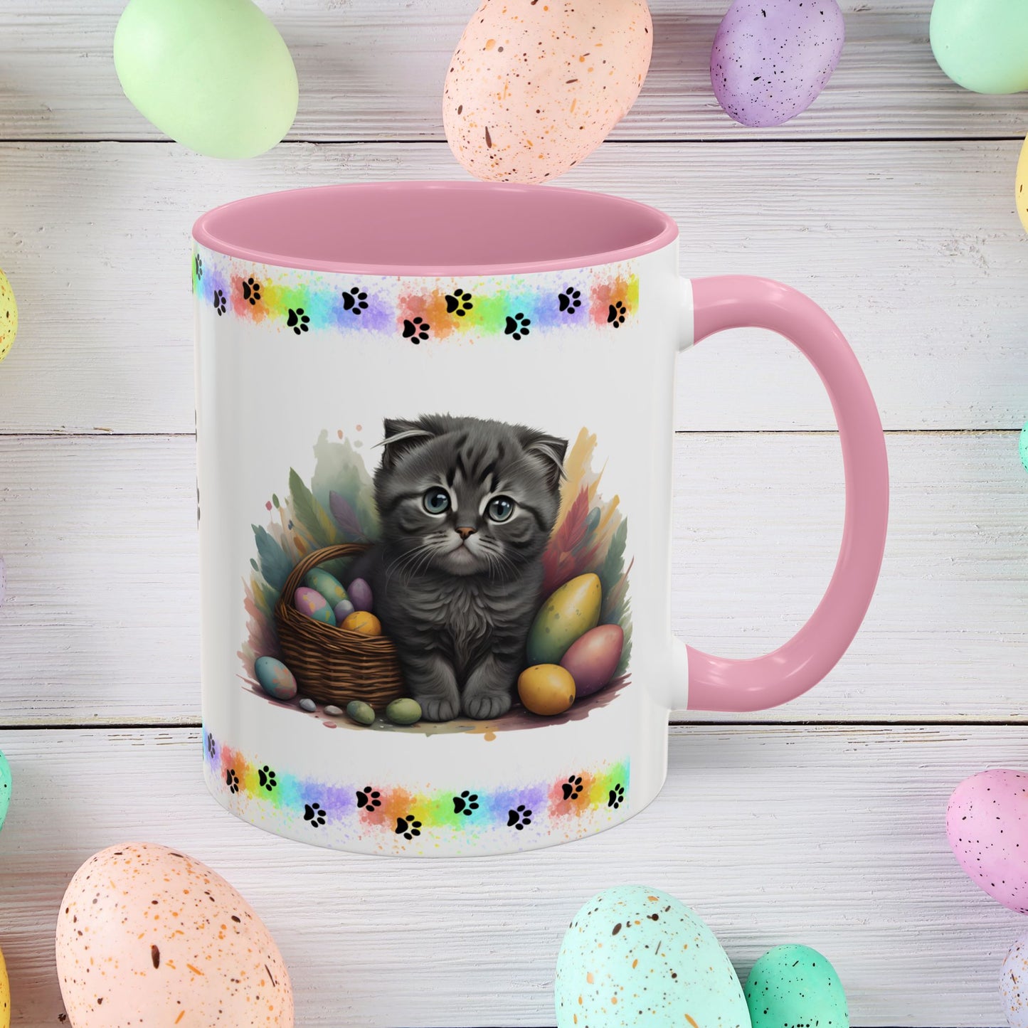 Scottish Fold: Easter Kitten Coffee Mug - Cute Cat Design, Mental Health Gift, 11oz & 15oz, 12 Color Options, Easter Décor & Gifts