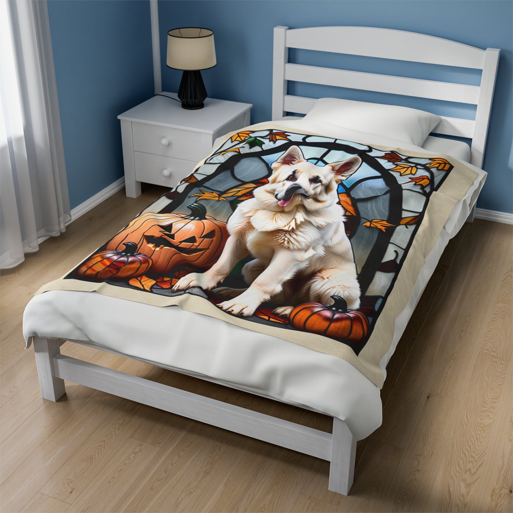 White German Shepherd Dog Velveteen Plush Blanket - Pet Lover Gift, White German Shepherd Pet Blanket, Dog Lover Gift