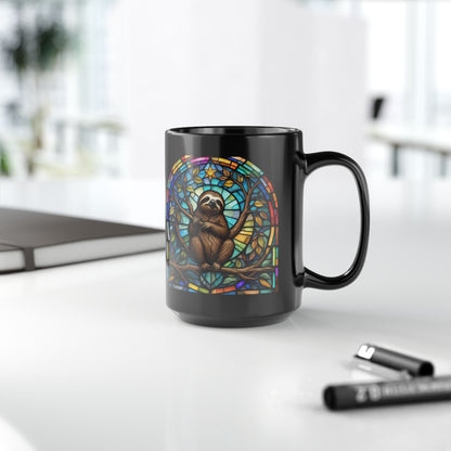 Sloth Personalized Mug, Stained Glass Zoo Animal Design, Unique Ceramic Gift for Wildlife Lovers, Coffee, Tea, & Hot Chocolate Cup