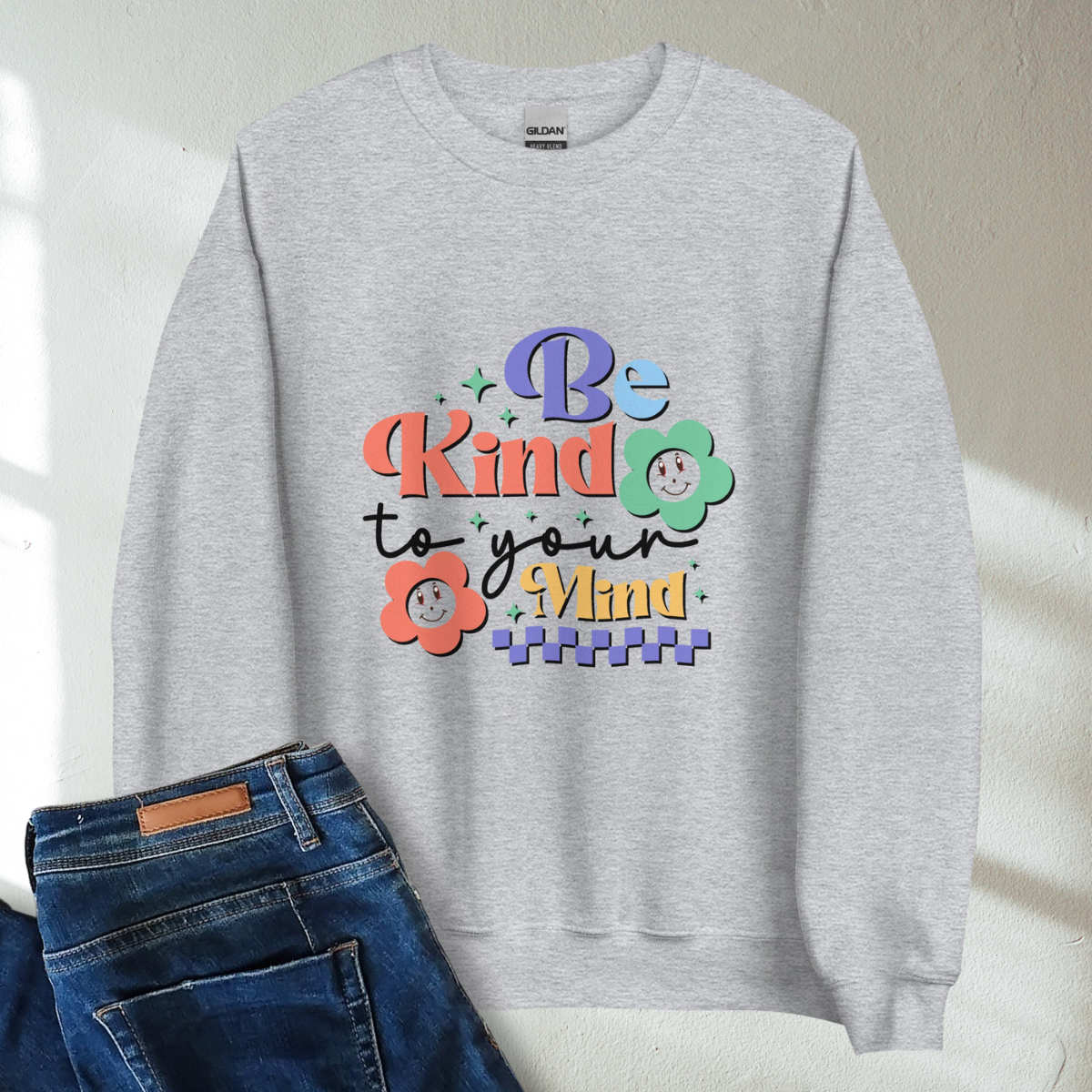 Be Kind To Your Mind Retro Mental Health Awareness Crew Neck Sweatshirt - Cozy & Inspirational