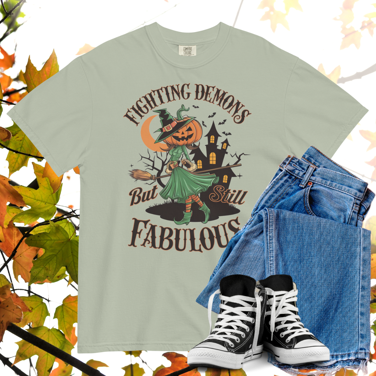 Fighting Demons But Still Fabulous Comfort Colors Heavyweight Halloween T-shirt