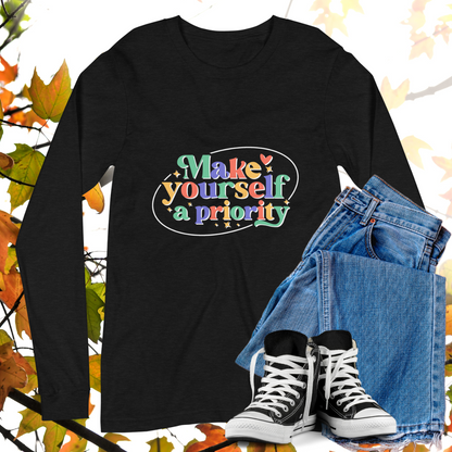 Make Yourself A Priority  - Retro Long Sleeve Tee, Bella + Canvas