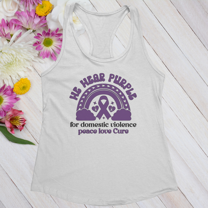 We Wear Purple for Domestic Violence Peace Love Cure Women's Ideal Racerback Tank