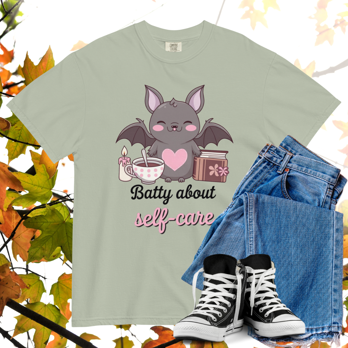 Batty About Self-Care Comfort Colors Heavyweight Halloween T-shirt