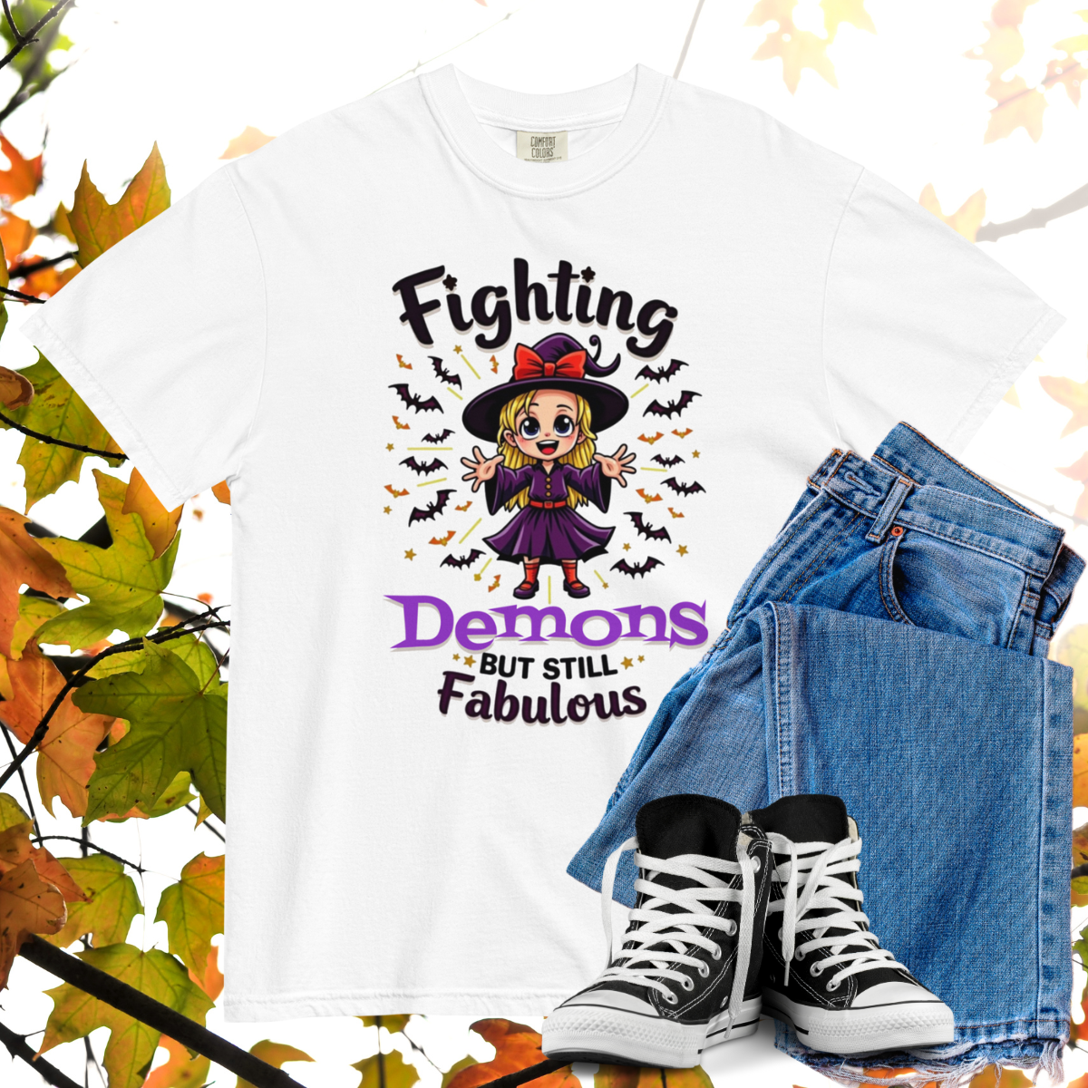 Fighting Demons But Still Fabulous Comfort Colors Heavyweight Halloween T-shirt