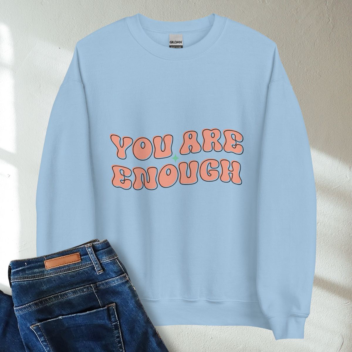 You Are Enough Retro Mental Health Awareness Crew Neck Sweatshirt - Cozy & Inspirational