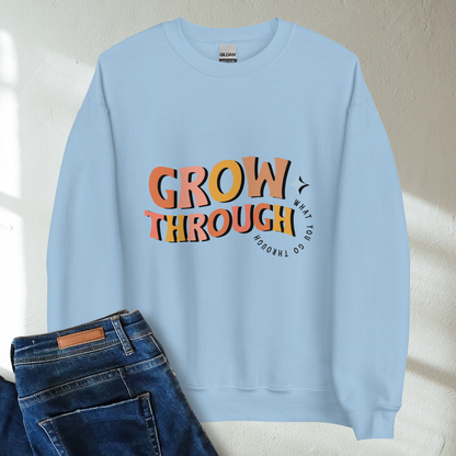 Grow Through What You Go Through Retro Mental Health Awareness Crew Neck Sweatshirt - Cozy & Inspirational