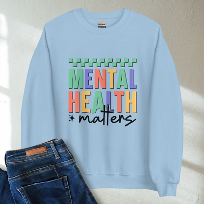 Mental Health Matters Retro Mental Health Awareness Crew Neck Sweatshirt - Cozy & Inspirational