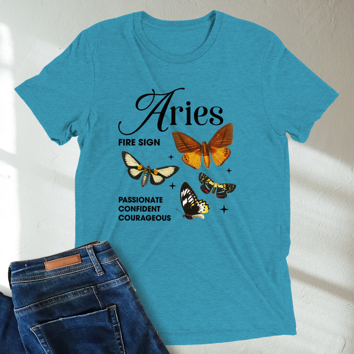 Aries Butterfly Zodiac Unisex Tri-Blend Short Sleeve T-Shirt