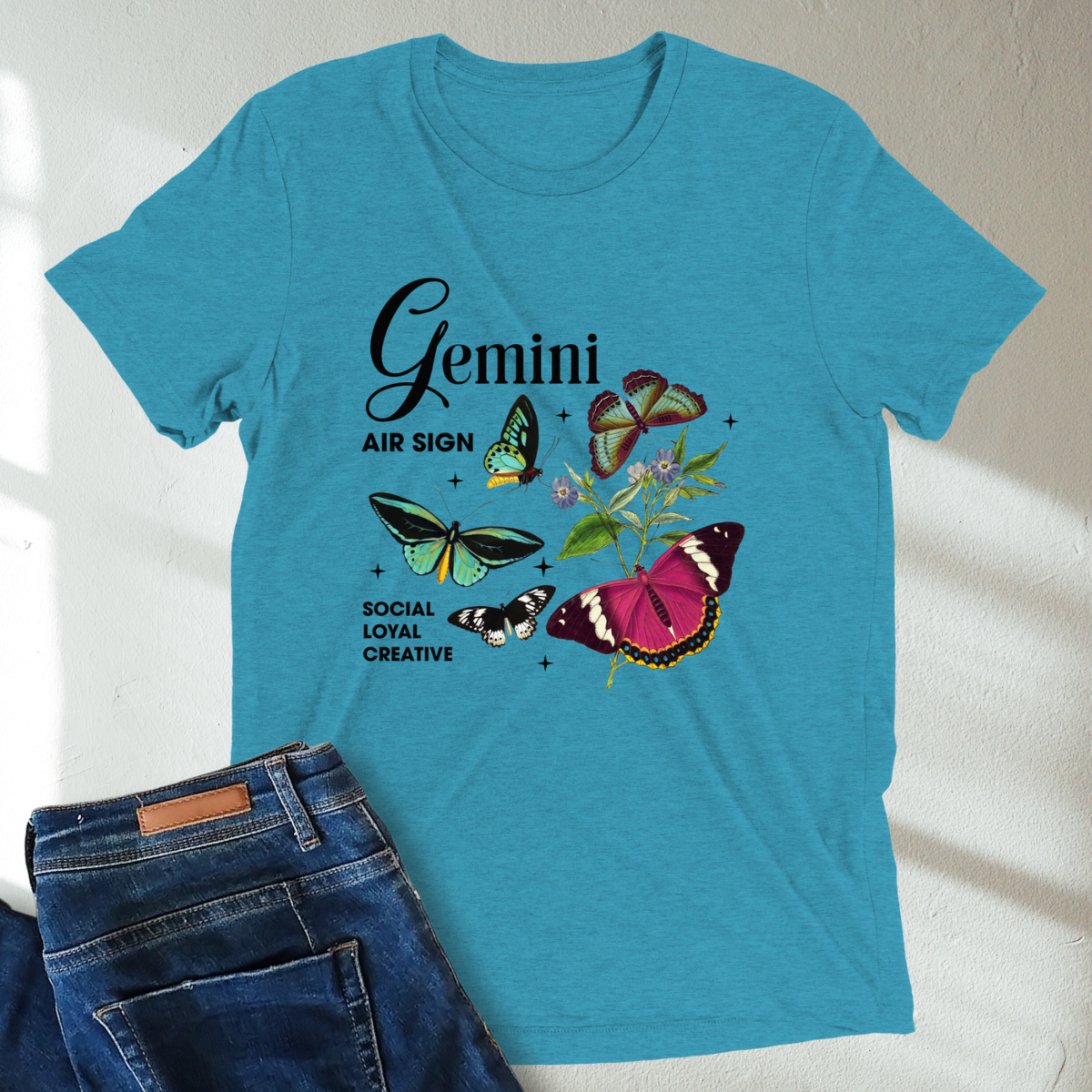 Gemini Butterfly Zodiac Unisex Tri-Blend Short Sleeve T-Shirt