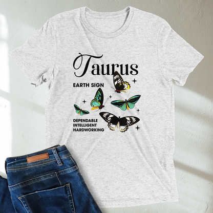 Taurus Butterfly Zodiac Unisex Tri-Blend Short Sleeve T-Shirt