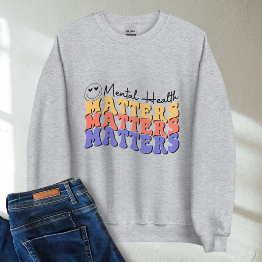 Mental Health Matters Retro Mental Health Awareness Crew Neck Sweatshirt - Cozy & Inspirational