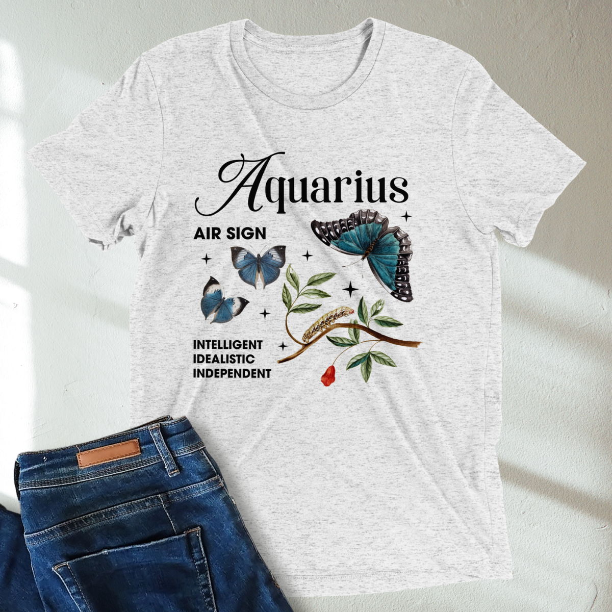 Aquarius Butterfly Zodiac Unisex Tri-Blend Short Sleeve T-Shirt