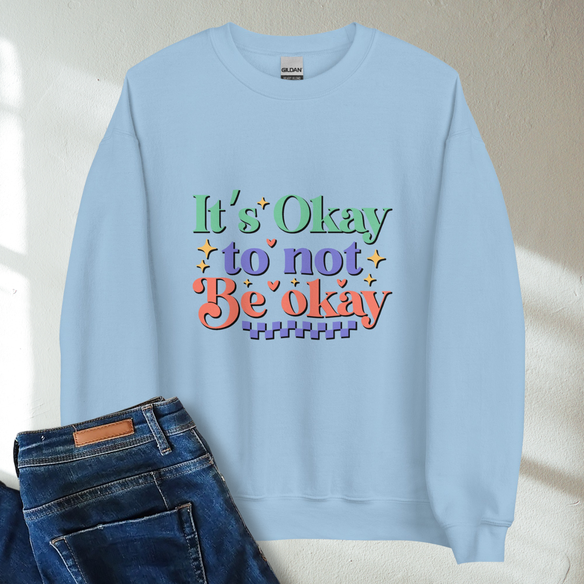 It's Okay To Not Be Okay Retro Mental Health Awareness Crew Neck Sweatshirt - Cozy & Inspirational