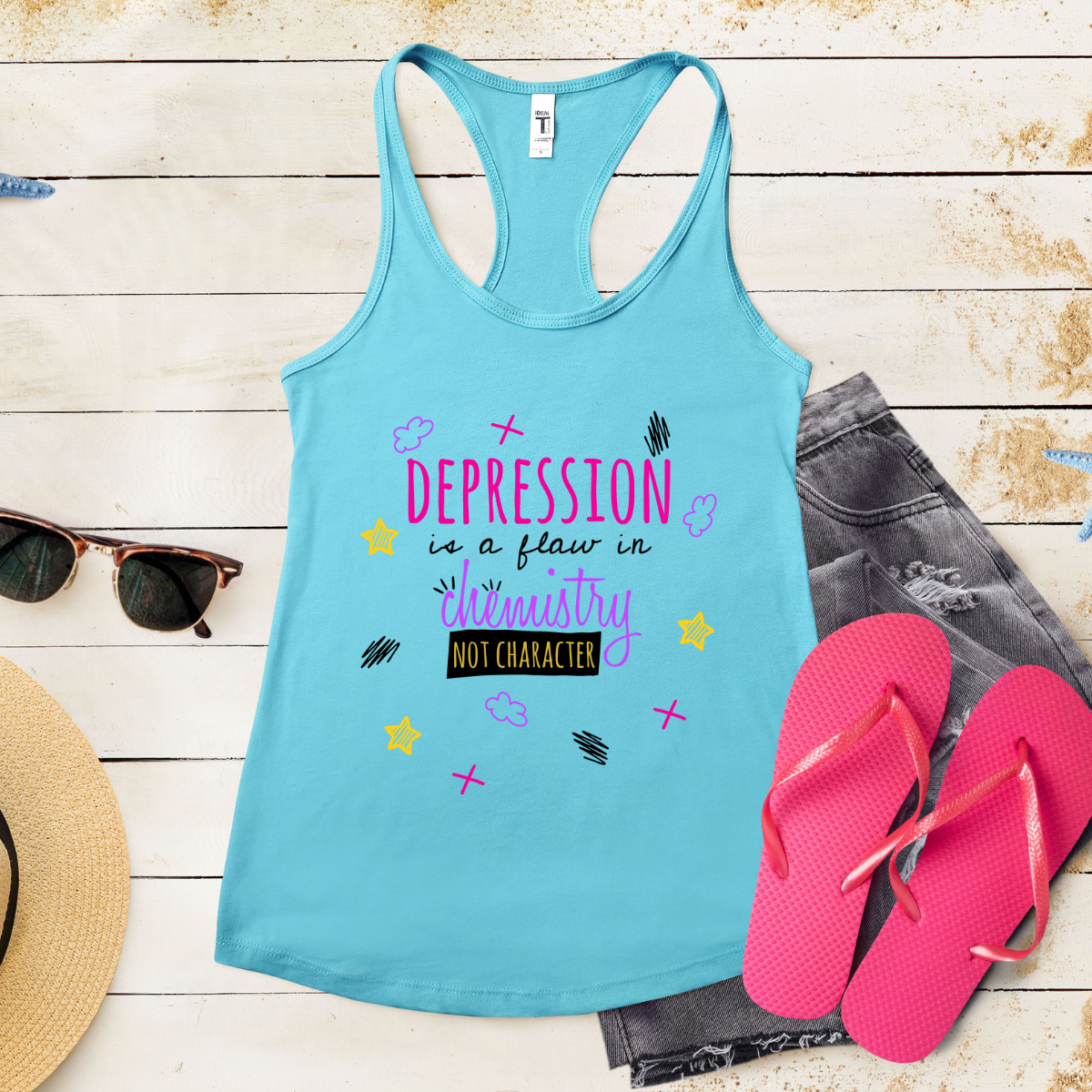 Depression Is A Flaw In Chemistry Not Character - Women's Ideal Racerback Tank