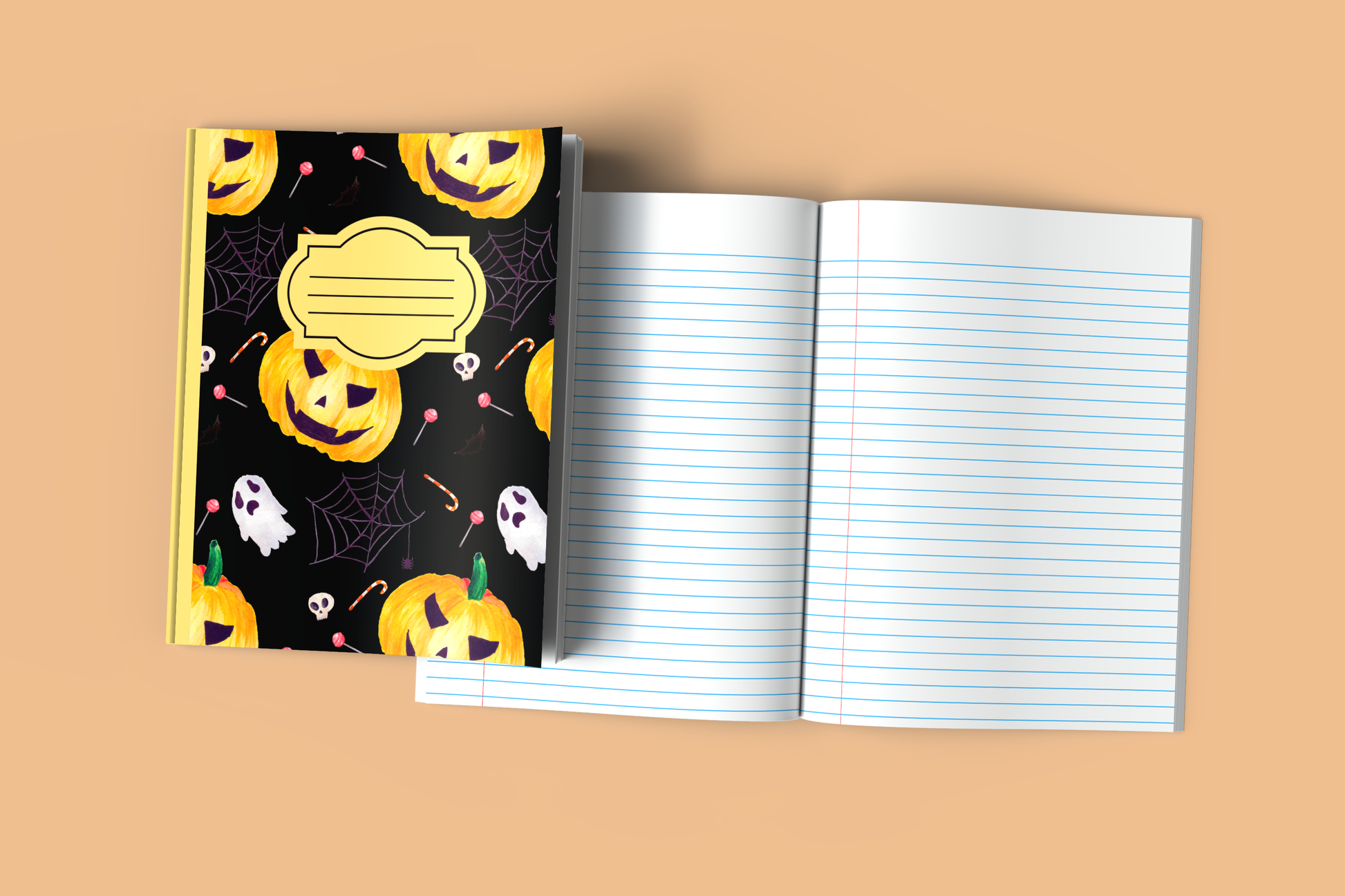 Halloween Composition Notebook (Black) - Wide Ruled Halloween Notebook with Pumpkin Designs