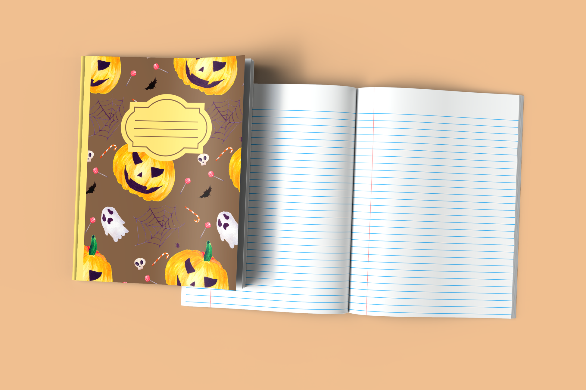 Halloween Composition Notebook (Brown) - Wide Ruled Halloween Notebook with Pumpkin Designs