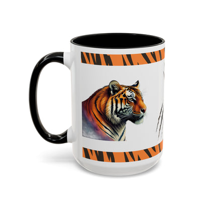 Striped Serenity: Tiger Accent Coffee Mug (11, 15oz)