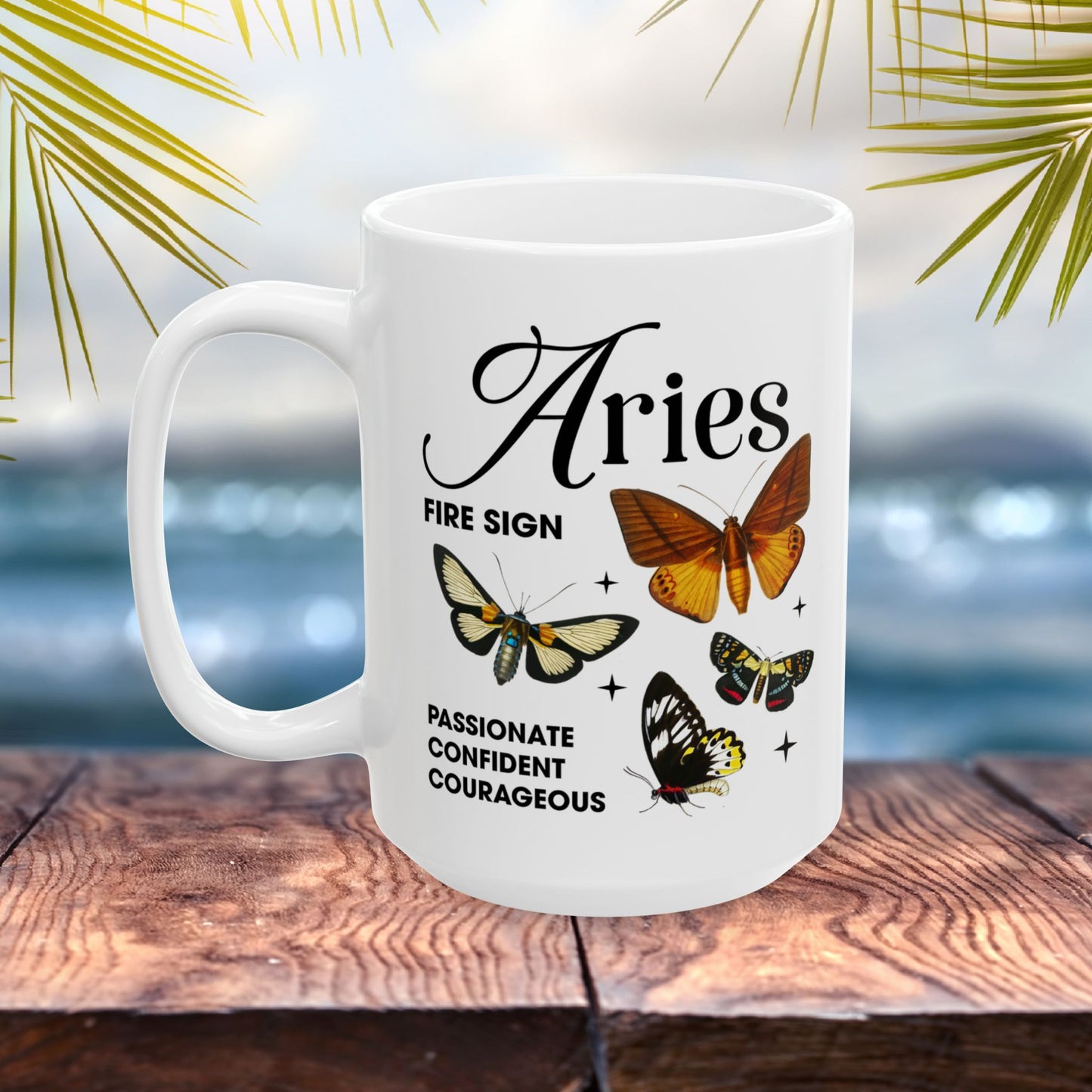 Aries Personalized Zodiac Mug, Gift for Aries, Horoscope Gift, Aries Birthday, Butterfly Design, Astrology Aries Mug, Aries Zodiac Sign, Zodiac Gift