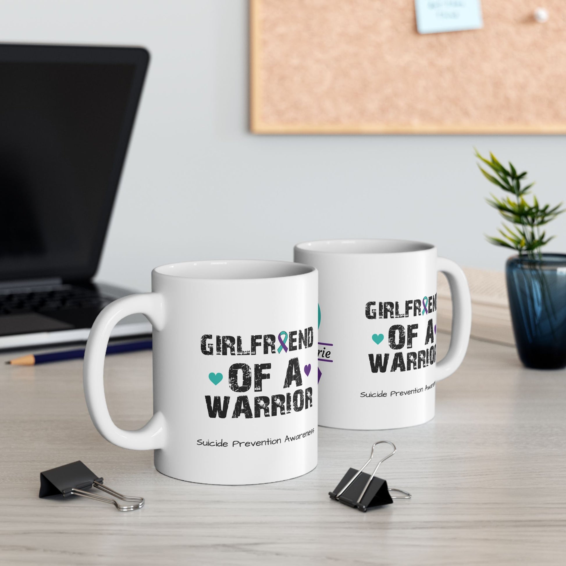 Girlfriend of a Warrior - Personalized Suicide Prevention Awareness Gift, Empowerment and Resilience Ceramic Mug, Support for Survivors