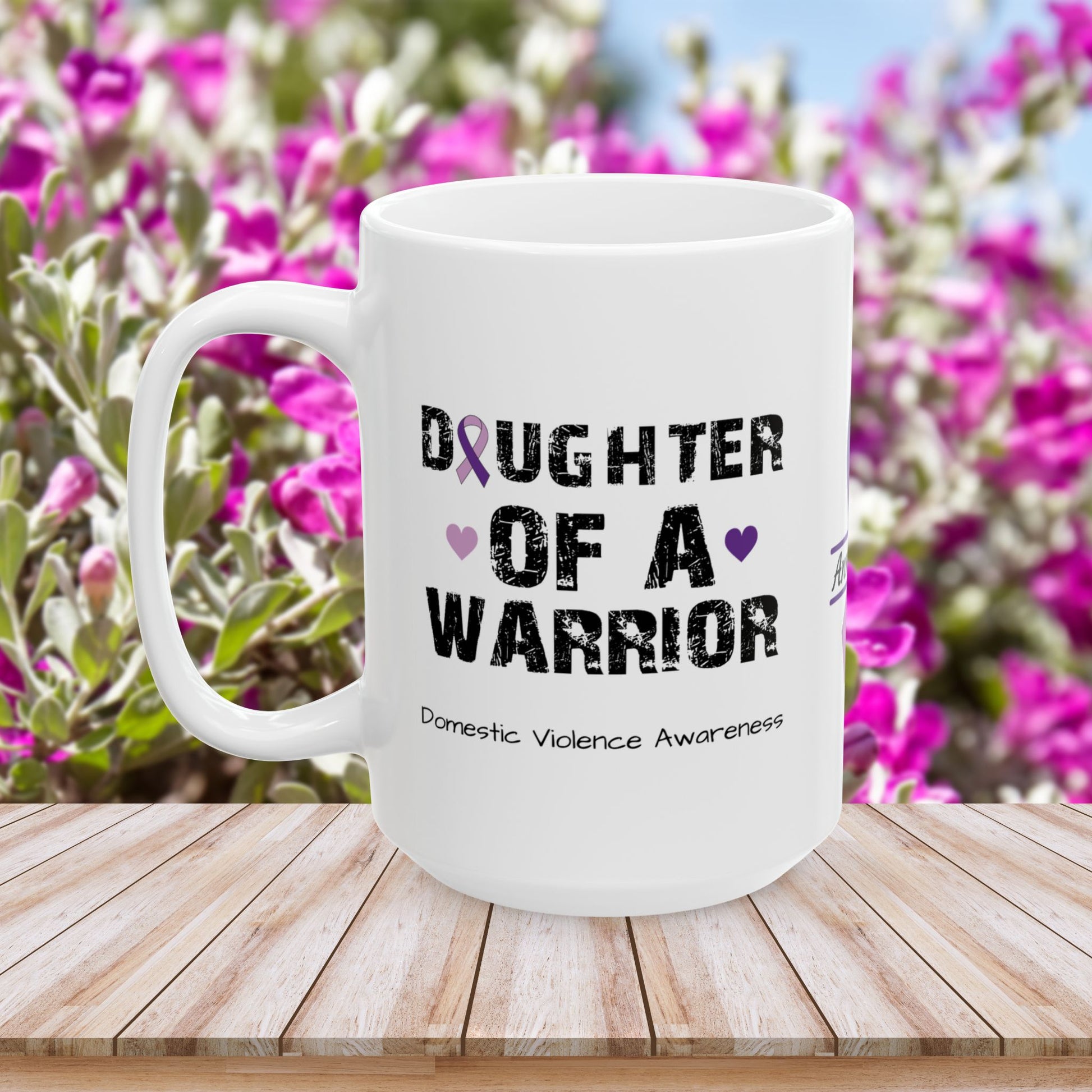 Daughter of a Warrior - Personalized Domestic Violence Awareness Gift, Empowerment and Resilience Ceramic Mug, Support for Survivors