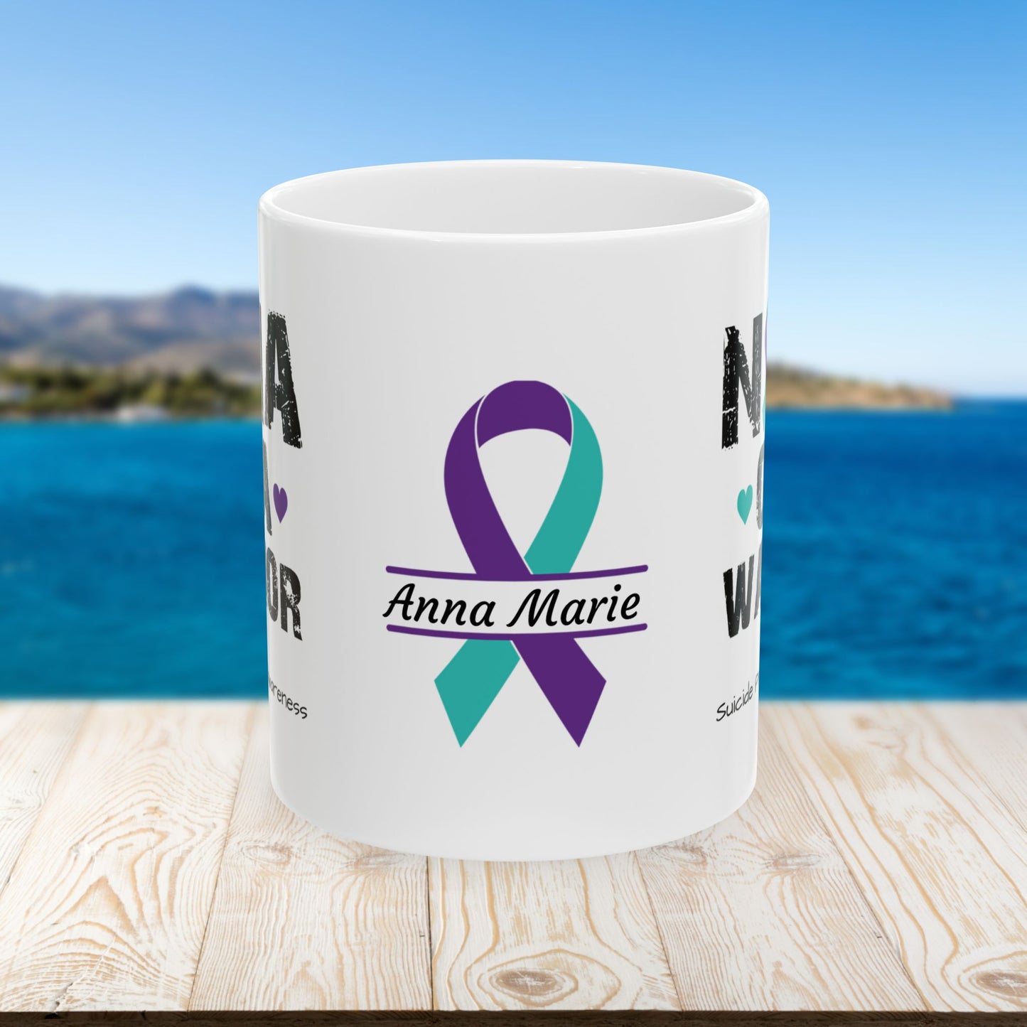 Nana of a Warrior - Personalized Suicide Prevention Awareness Gift, Empowerment and Resilience Ceramic Mug, Support for Survivors