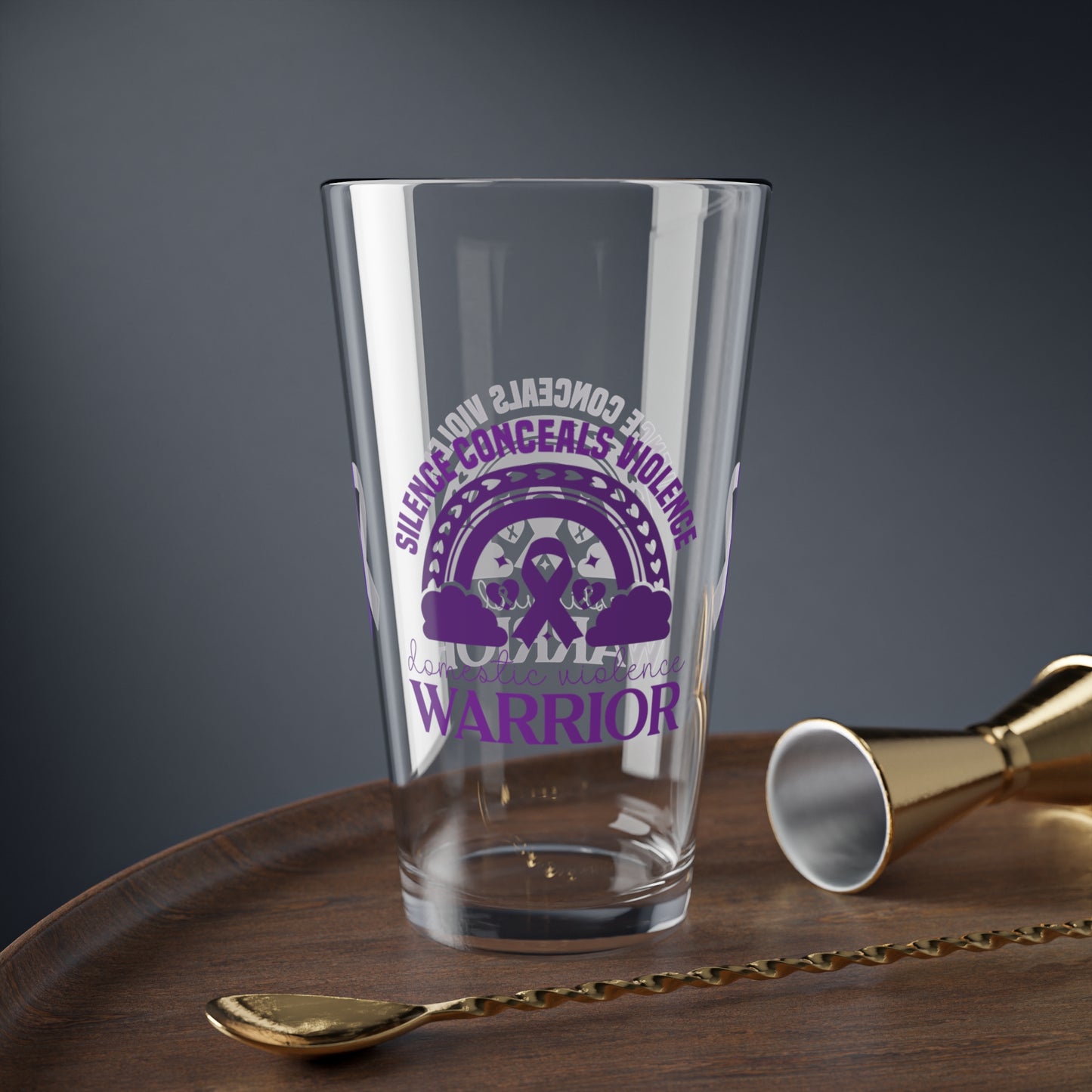 Silence Conceals Violence Domestic Violence Warrior 16oz Pint Glass - Stop Abuse, Support Survivors, Break the Silence