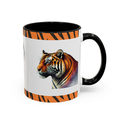 Striped Serenity: Tiger Accent Coffee Mug (11, 15oz)