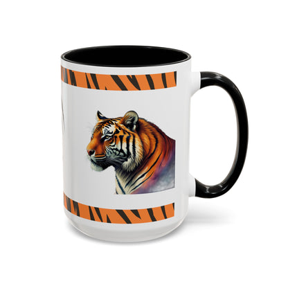 Striped Serenity: Tiger Accent Coffee Mug (11, 15oz)