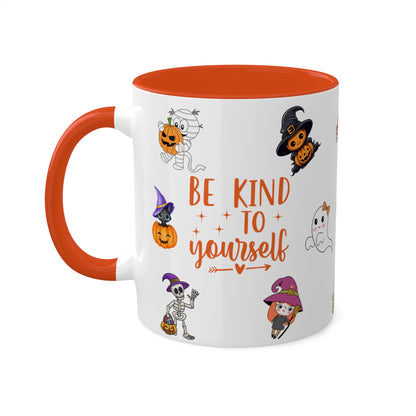 Be Kind To Yourself - Halloween Affirmation Mug - 11oz Ceramic Coffee Cup with Positive Quotes & Cute Vibes