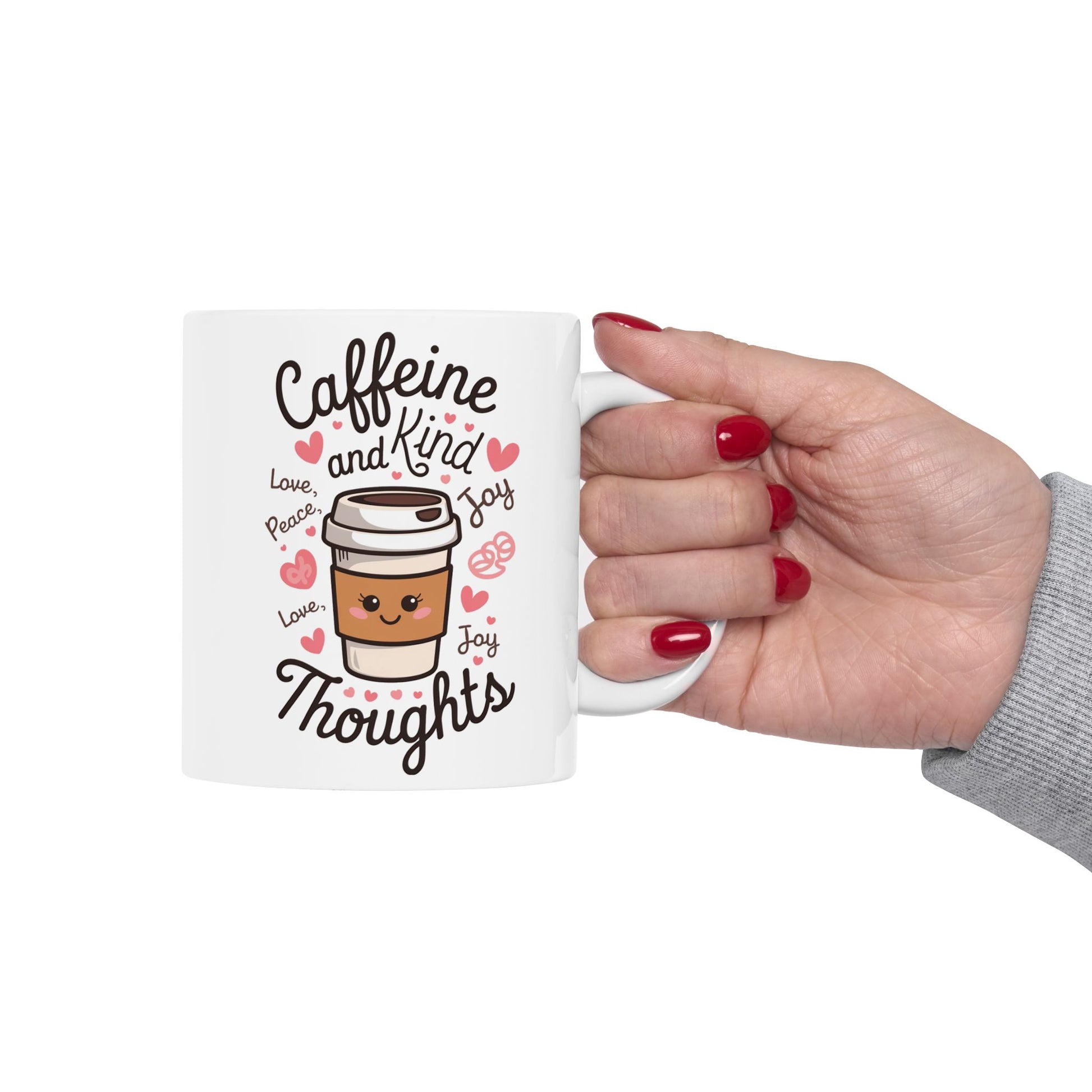 Caffeine And Kind Thoughts  - Ceramic Mug, (11oz, 15oz)