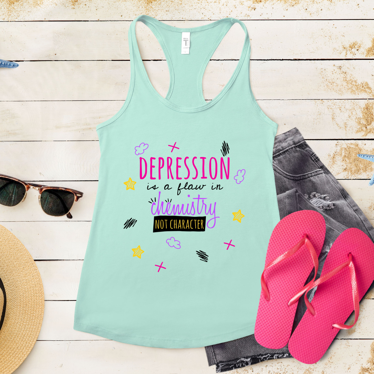 Depression Is A Flaw In Chemistry Not Character - Women's Ideal Racerback Tank