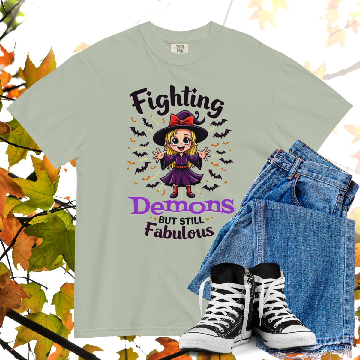 Fighting Demons But Still Fabulous Comfort Colors Heavyweight Halloween T-shirt