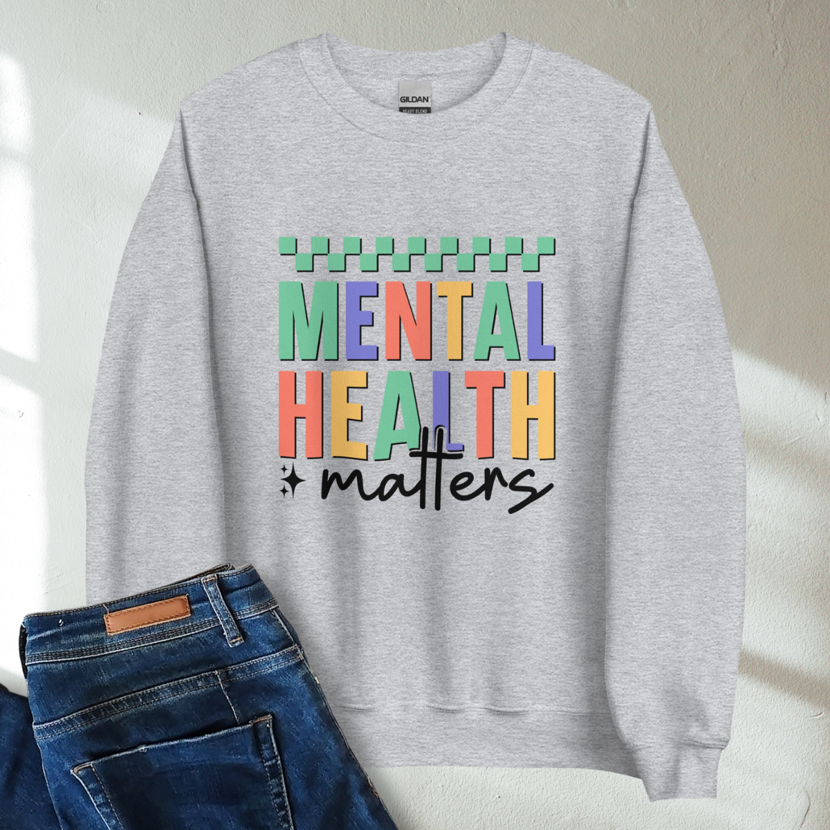 Mental Health Matters Retro Mental Health Awareness Crew Neck Sweatshirt - Cozy & Inspirational