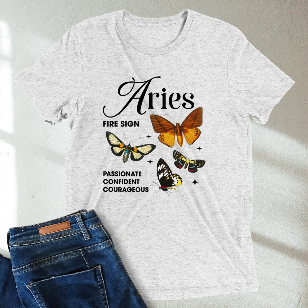 Aries Butterfly Zodiac Unisex Tri-Blend Short Sleeve T-Shirt