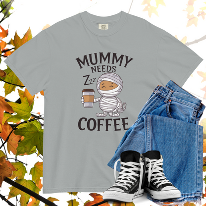 Mummy Needs Coffee Comfort Colors Heavyweight Halloween T-shirt