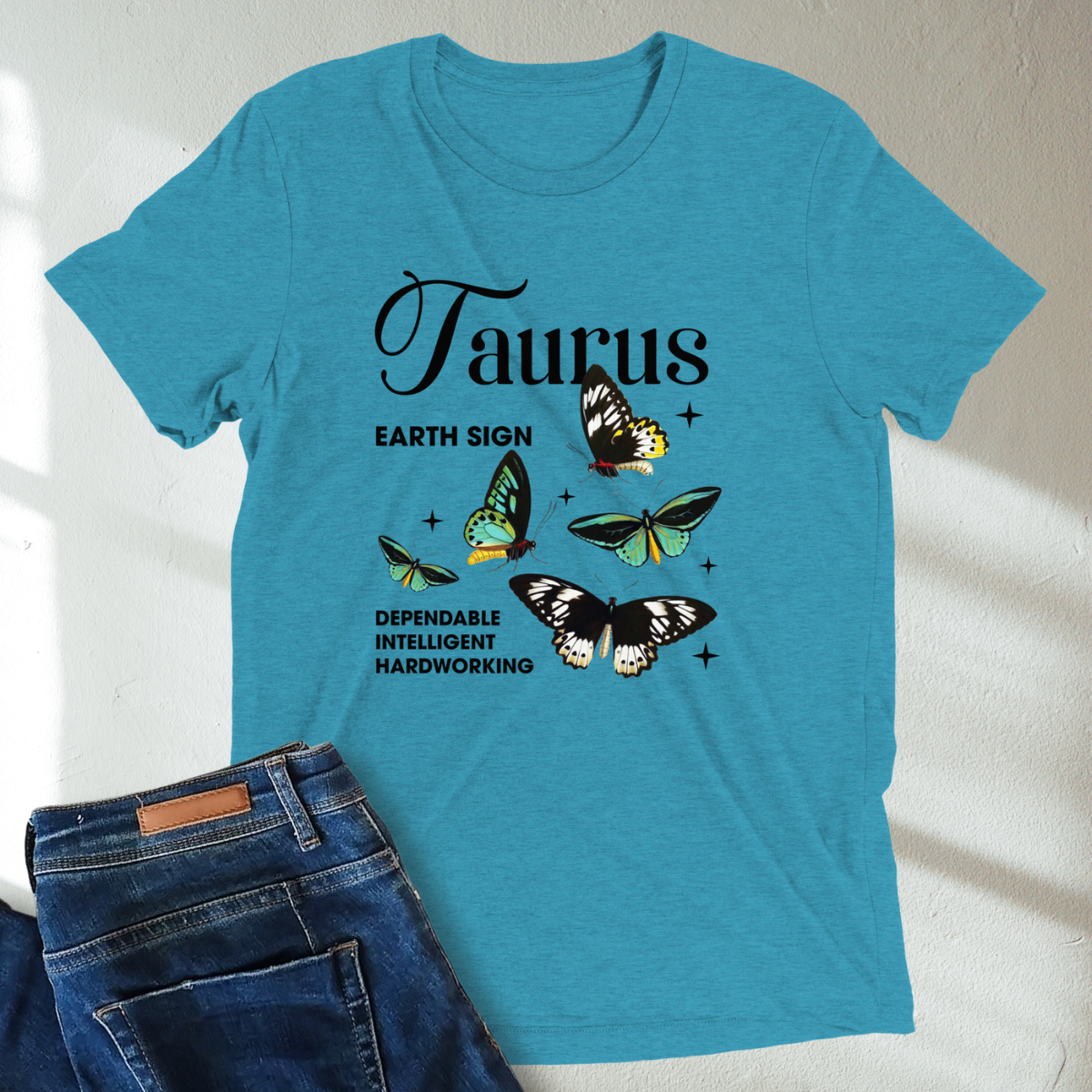 Taurus Butterfly Zodiac Unisex Tri-Blend Short Sleeve T-Shirt