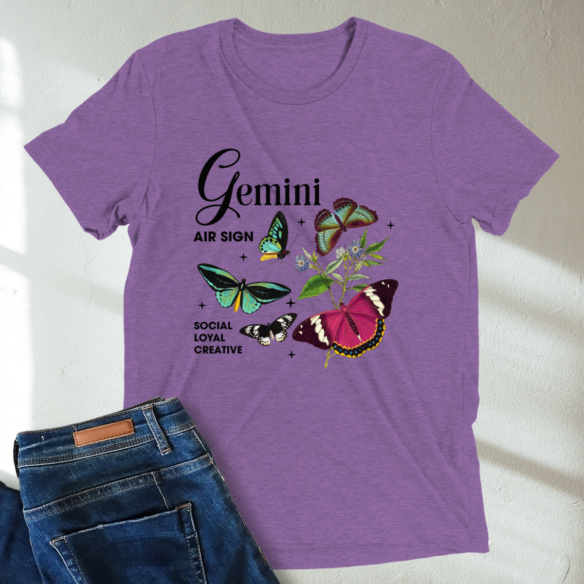 Gemini Butterfly Zodiac Unisex Tri-Blend Short Sleeve T-Shirt