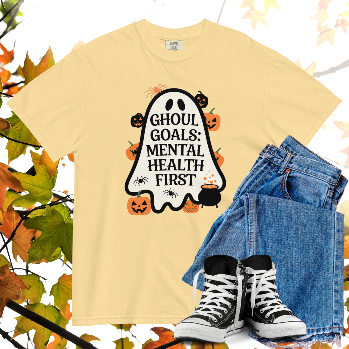 Ghoul Goals: Mental Health First Comfort Colors Heavyweight Halloween T-shirt