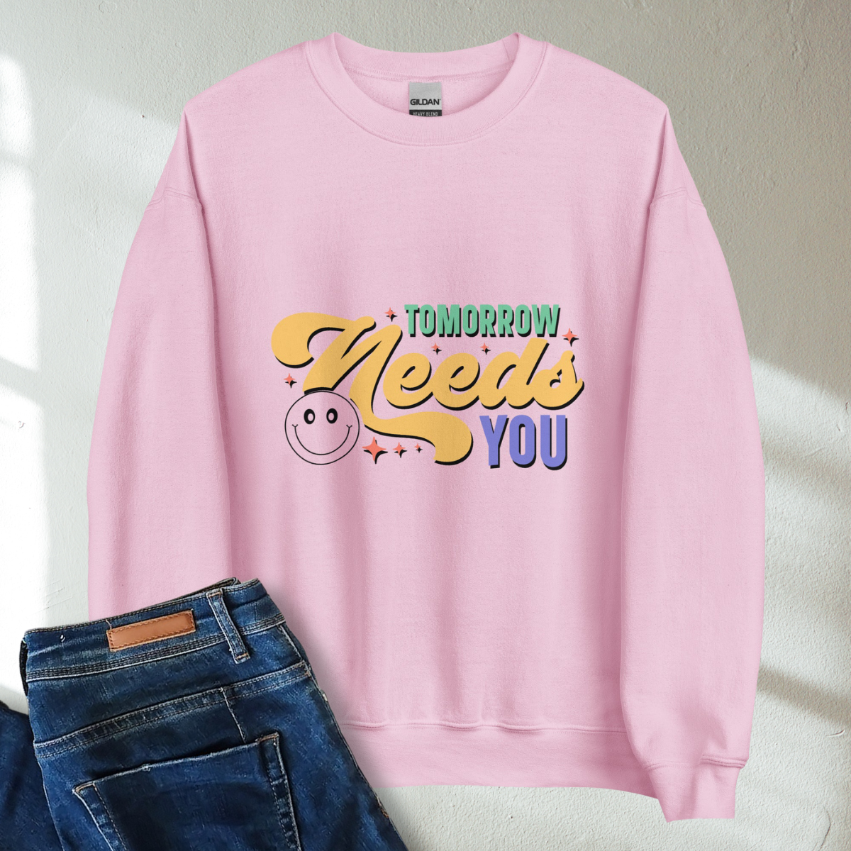 Tomorrow Needs You Retro Mental Health Awareness Crew Neck Sweatshirt - Cozy & Inspirational