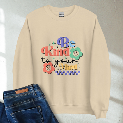 Be Kind To Your Mind Retro Mental Health Awareness Crew Neck Sweatshirt - Cozy & Inspirational