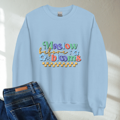 Maslow Before Blooms Retro Mental Health Awareness Crew Neck Sweatshirt - Cozy & Inspirational