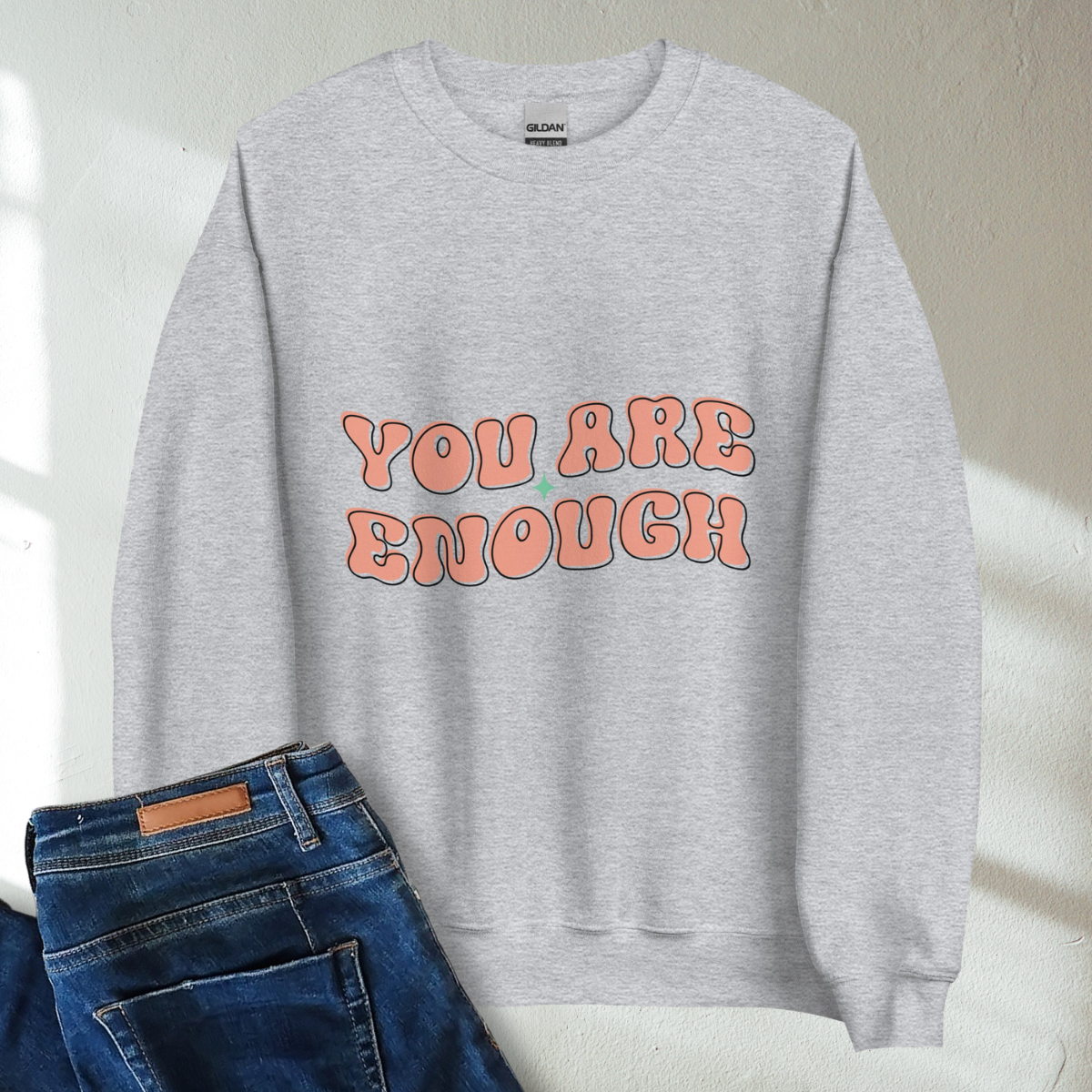 You Are Enough Retro Mental Health Awareness Crew Neck Sweatshirt - Cozy & Inspirational