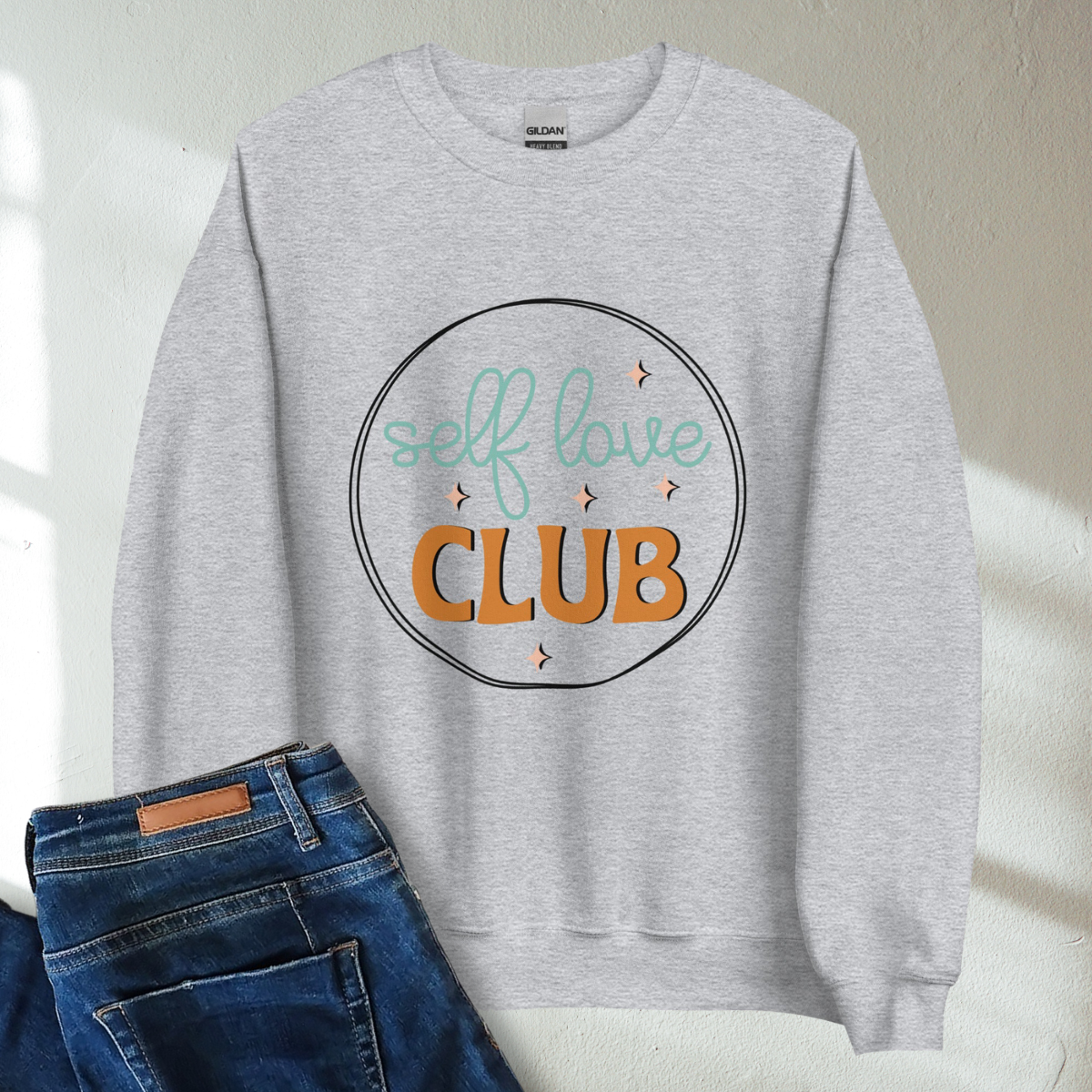 Self Love Club Retro Mental Health Awareness Crew Neck Sweatshirt - Cozy & Inspirational