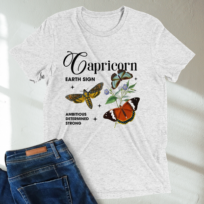 Capricorn Butterfly Zodiac Unisex Tri-Blend Short Sleeve T-Shirt