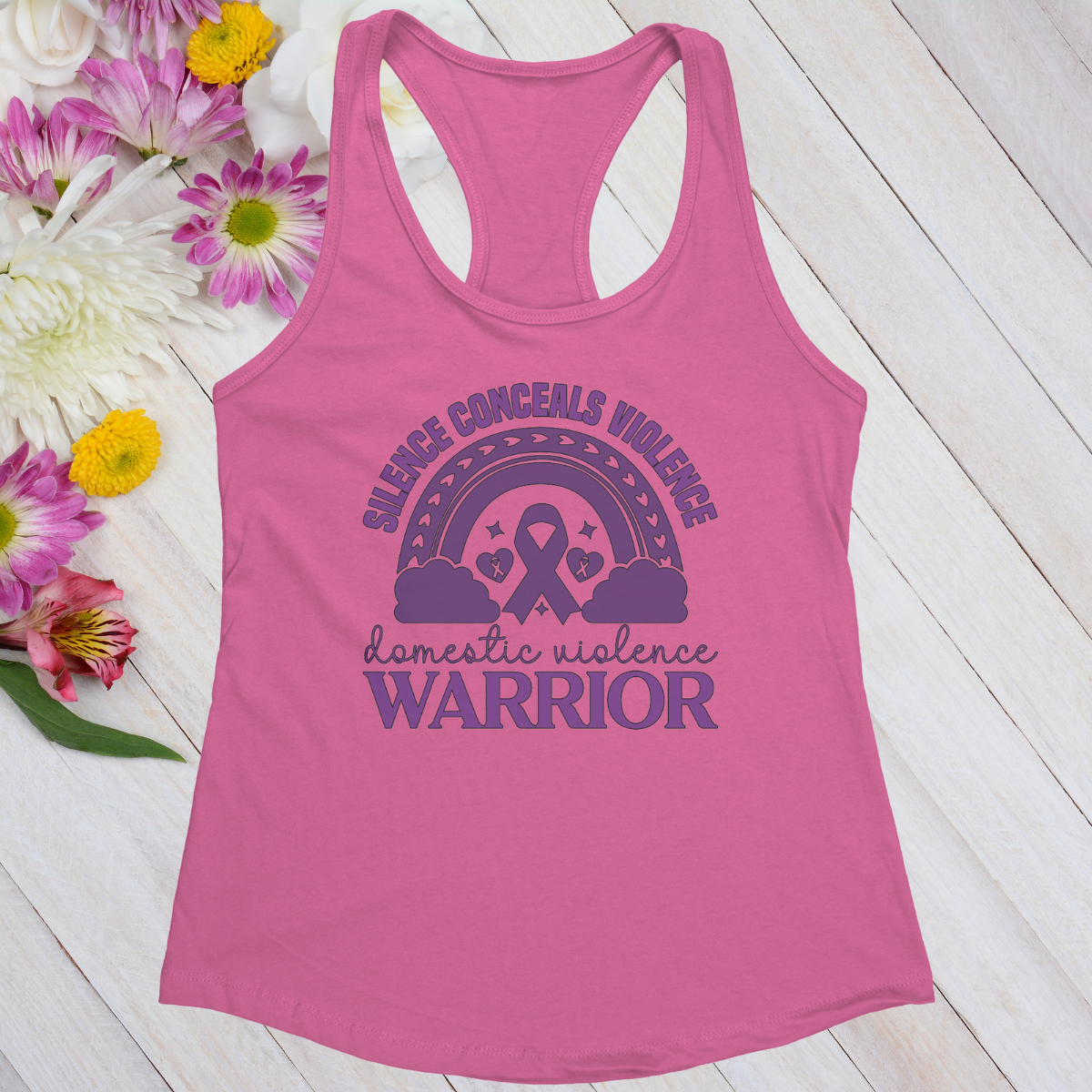 Silence Conceals Violence Domestic Violence Warrior Women's Ideal Racerback Tank